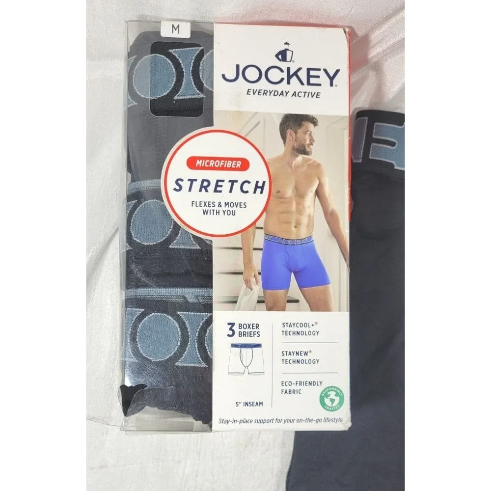 4 Pairs Jockey Men's Microfiber Stretch Staycool Tagless Boxer Briefs - Black M